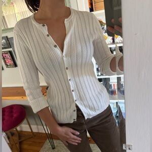 Brooks Brothers Cotton White Knit Cardigan Small/medium